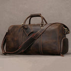 Sac de voyage homme en cuir 55 cm, compartiment à chaussures, café