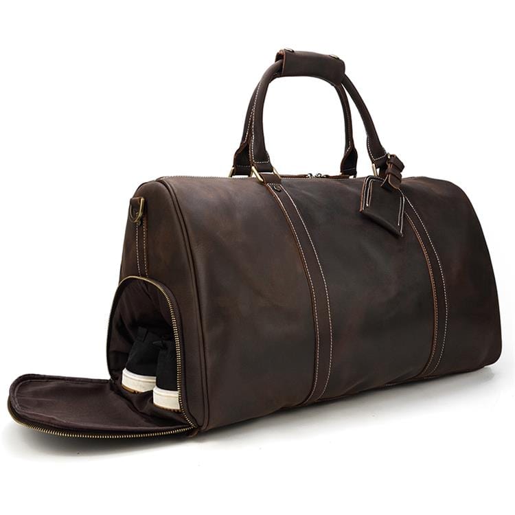 Sac de voyage homme en cuir 55 cm, compartiment à chaussures