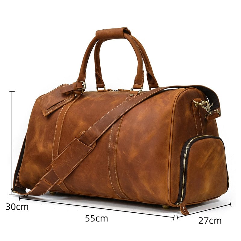 Sac de voyage homme en cuir 55 cm, compartiment à chaussures