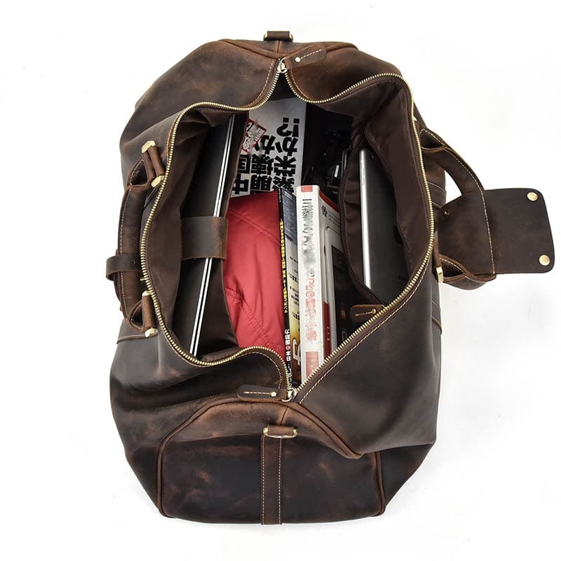 Sac de voyage homme en cuir 55 cm, compartiment à chaussures