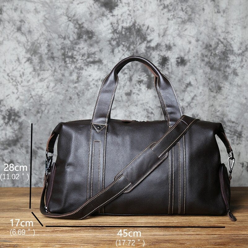 Sac de voyage homme en cuir, 45 x 17 x 28 cm, zippé