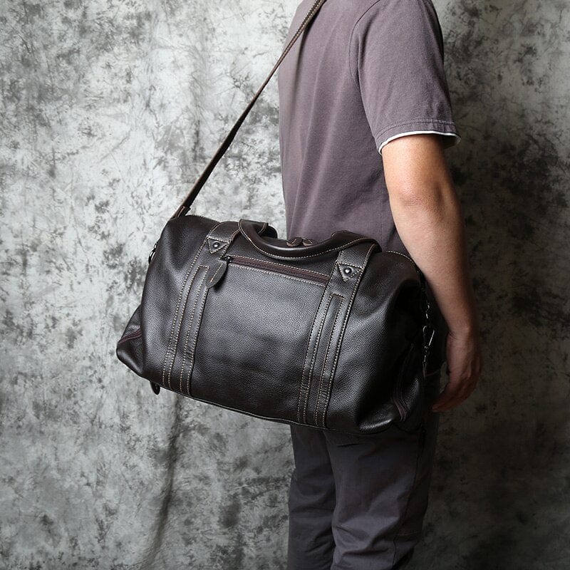Sac de voyage homme en cuir, 45 x 17 x 28 cm, zippé