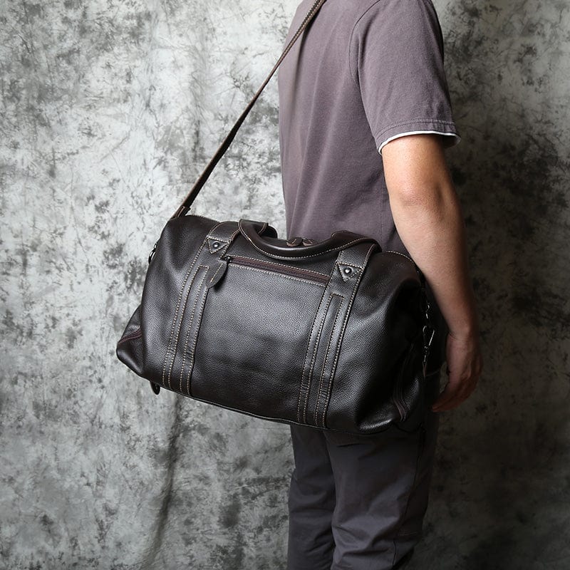 Sac de voyage homme en cuir, 45 x 17 x 28 cm, zippé
