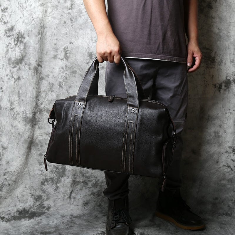 Sac de voyage homme en cuir, 45 x 17 x 28 cm, zippé