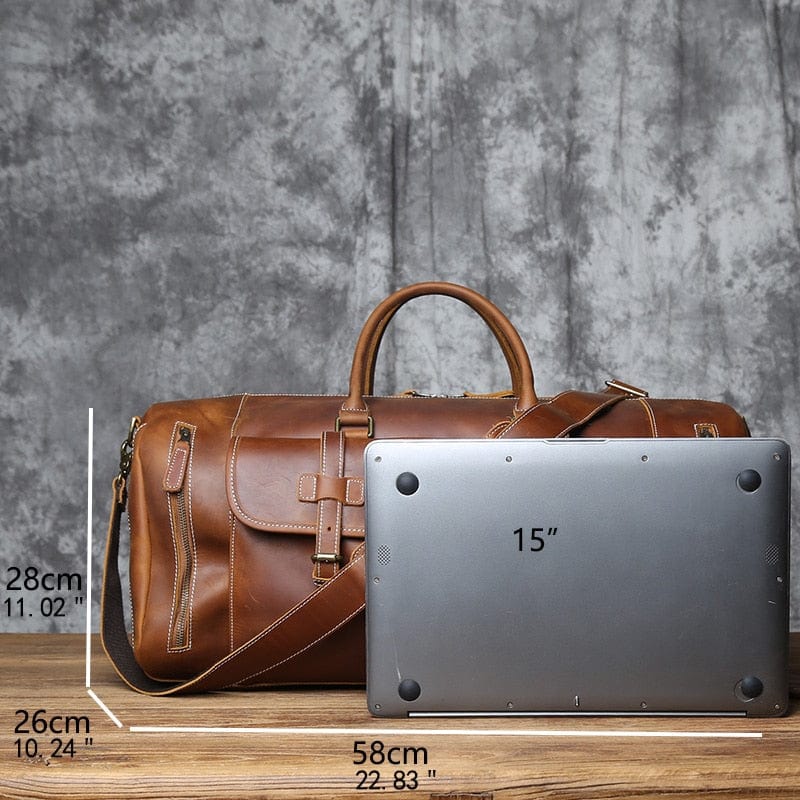 Sac de voyage homme en cuir, 52 ou 58 cm, marron ou café