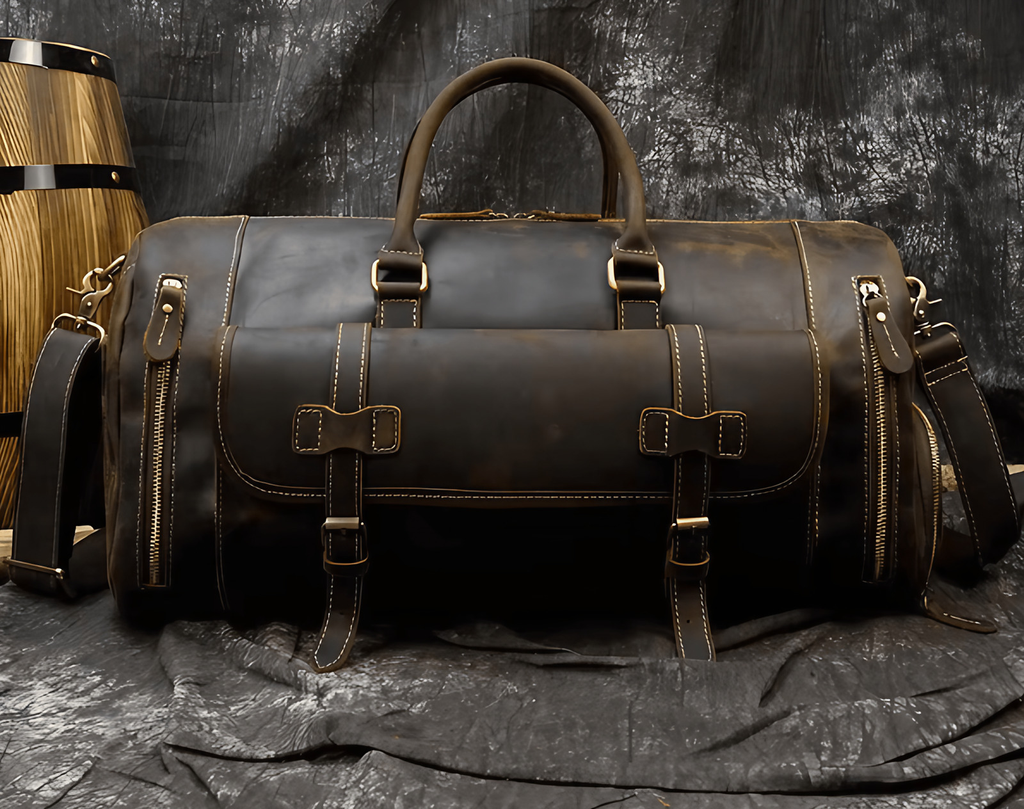 Sac de voyage homme en cuir, 52 ou 58 cm, marron ou café, café
