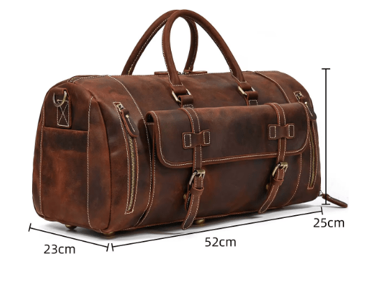 Sac de voyage homme en cuir, 52 ou 58 cm, marron ou café