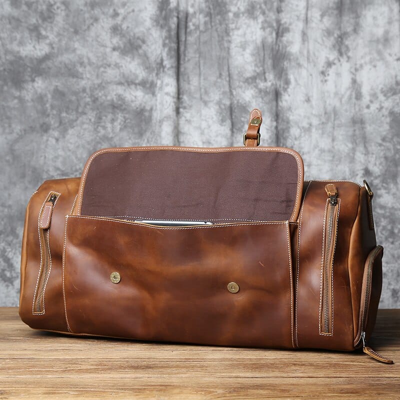 Sac de voyage homme en cuir, 52 ou 58 cm, marron ou café