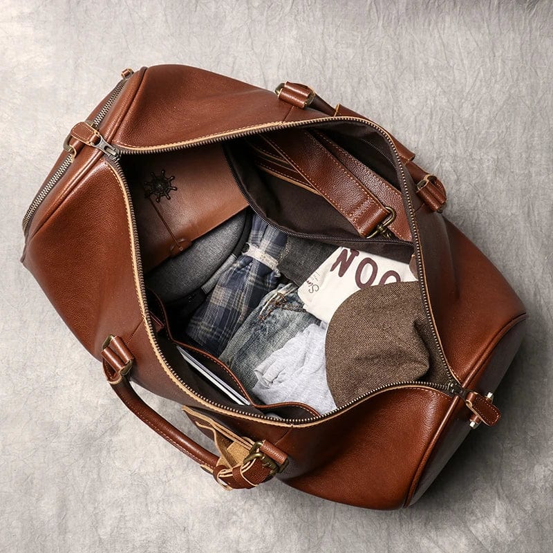 Sac de voyage homme en cuir, 50 x 25 x 25 cm, bandoulière réglable