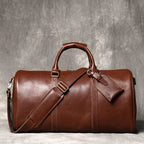 Sac de voyage homme en cuir, 50 x 25 x 25 cm, bandoulière réglable, chocolat
