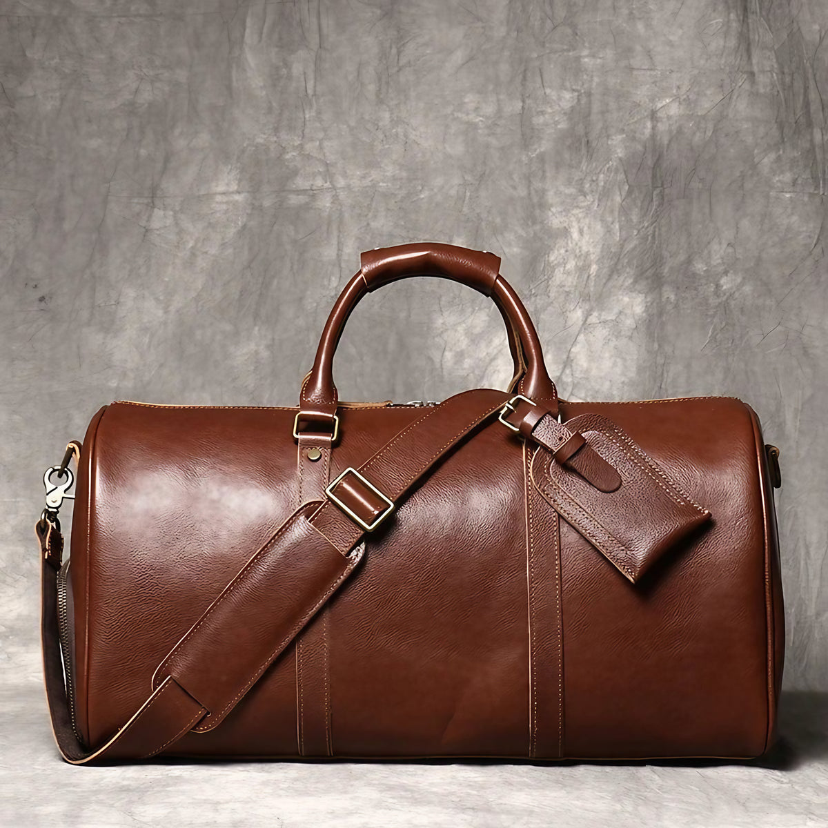Sac de voyage homme en cuir, 50 x 25 x 25 cm, bandoulière réglable, chocolat