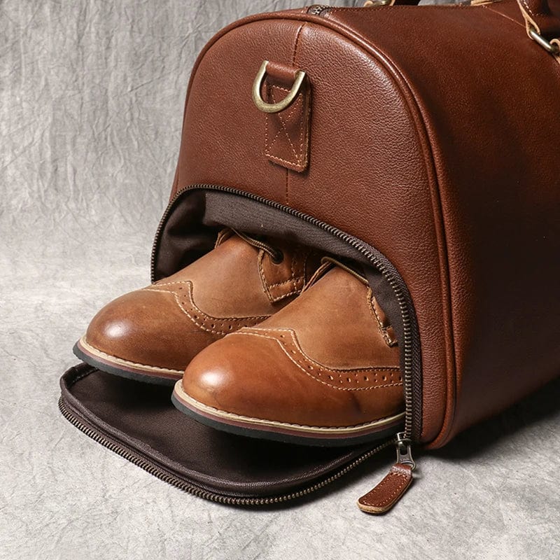 Sac de voyage homme en cuir, 50 x 25 x 25 cm, bandoulière réglable