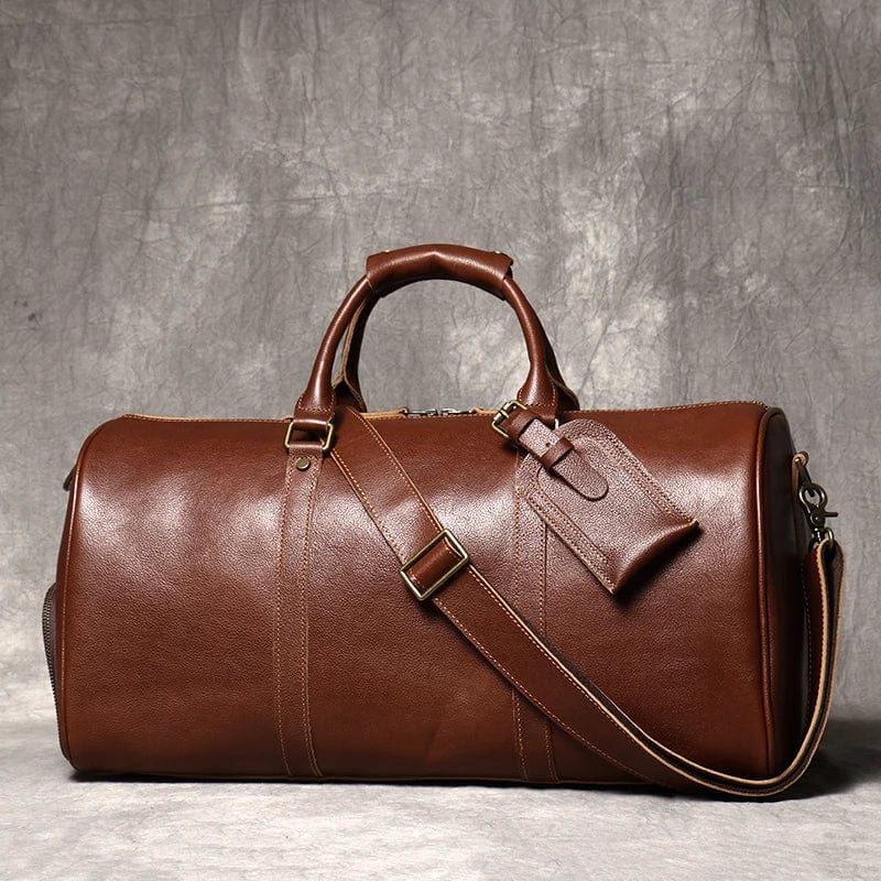 Sac de voyage homme en cuir, 50 x 25 x 25 cm, bandoulière réglable