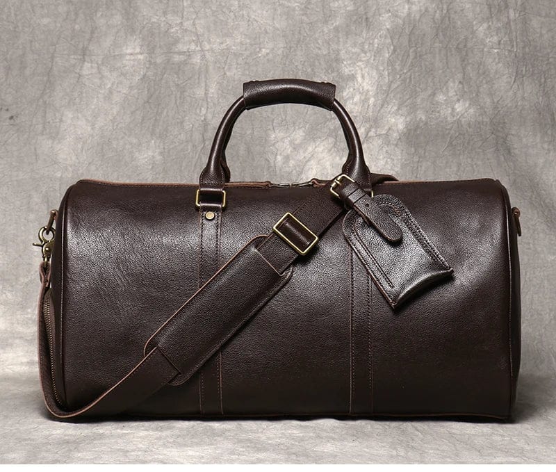 Sac de voyage homme en cuir, 50 x 25 x 25 cm, bandoulière réglable