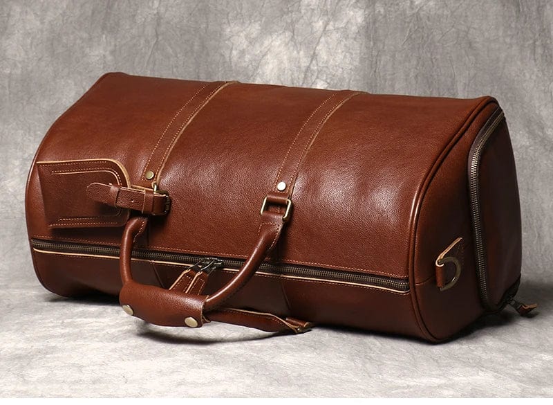 Sac de voyage homme en cuir, 50 x 25 x 25 cm, bandoulière réglable