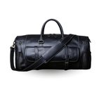 Sac de voyage homme en cuir noir, 50 cm, fermeture éclair, noir