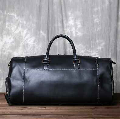 Sac de voyage homme en cuir noir, 50 cm, fermeture éclair