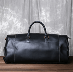 Sac de voyage homme en cuir noir, 50 cm, fermeture éclair
