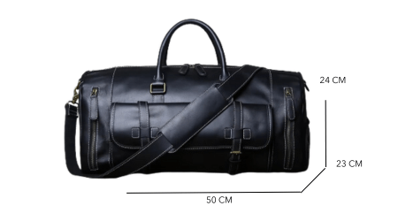 Sac de voyage homme en cuir noir, 50 cm, fermeture éclair