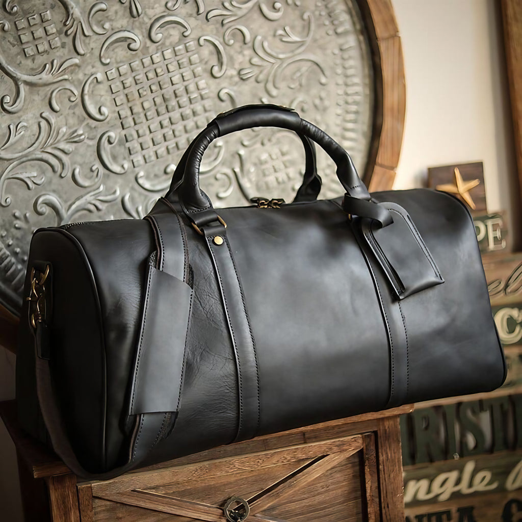Sac de voyage homme souple 50 cm, bandoulière réglable, noir rétro