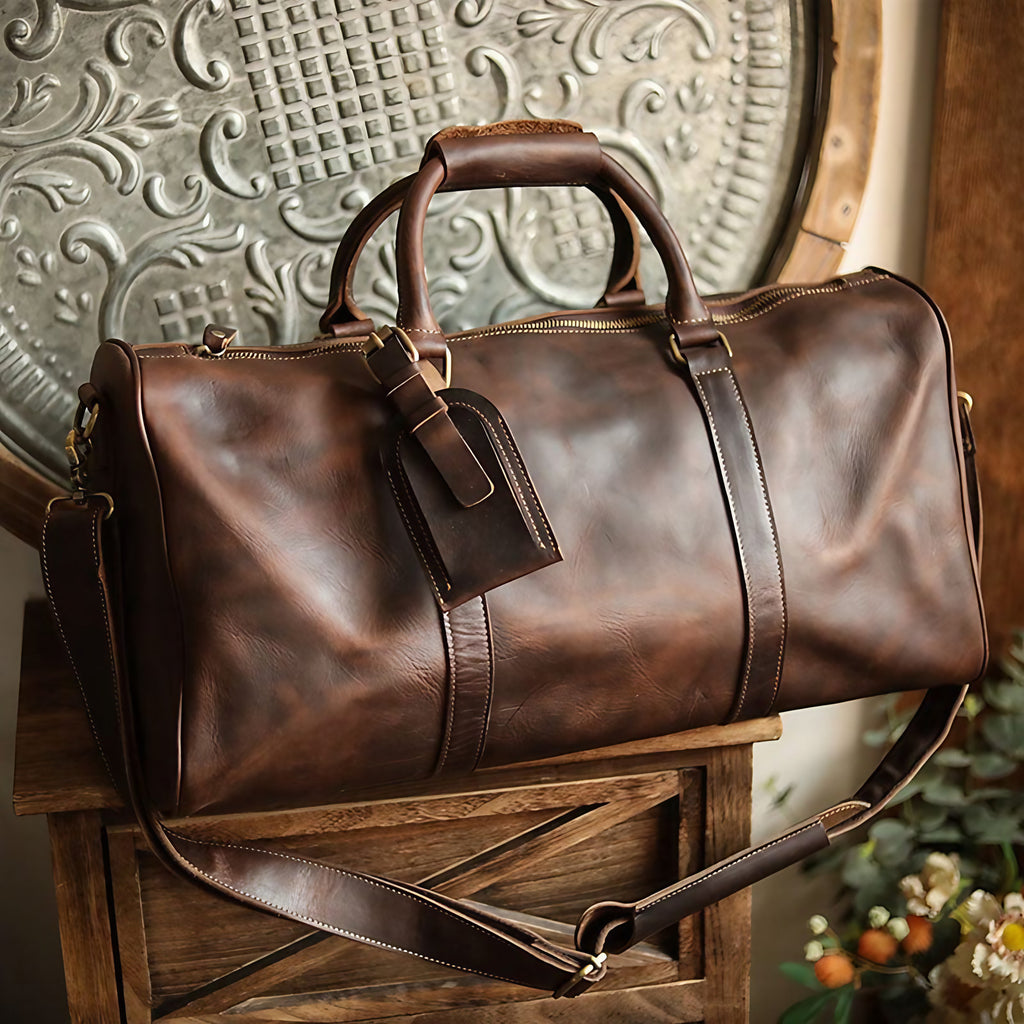 Sac de voyage homme souple 50 cm, bandoulière réglable, café