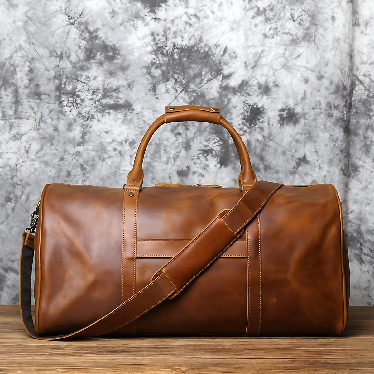 Sac de voyage homme en cuir, 55 cm, fermeture éclair, marron