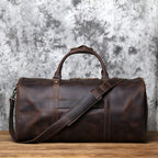 Sac de voyage homme en cuir, 55 cm, fermeture éclair, café