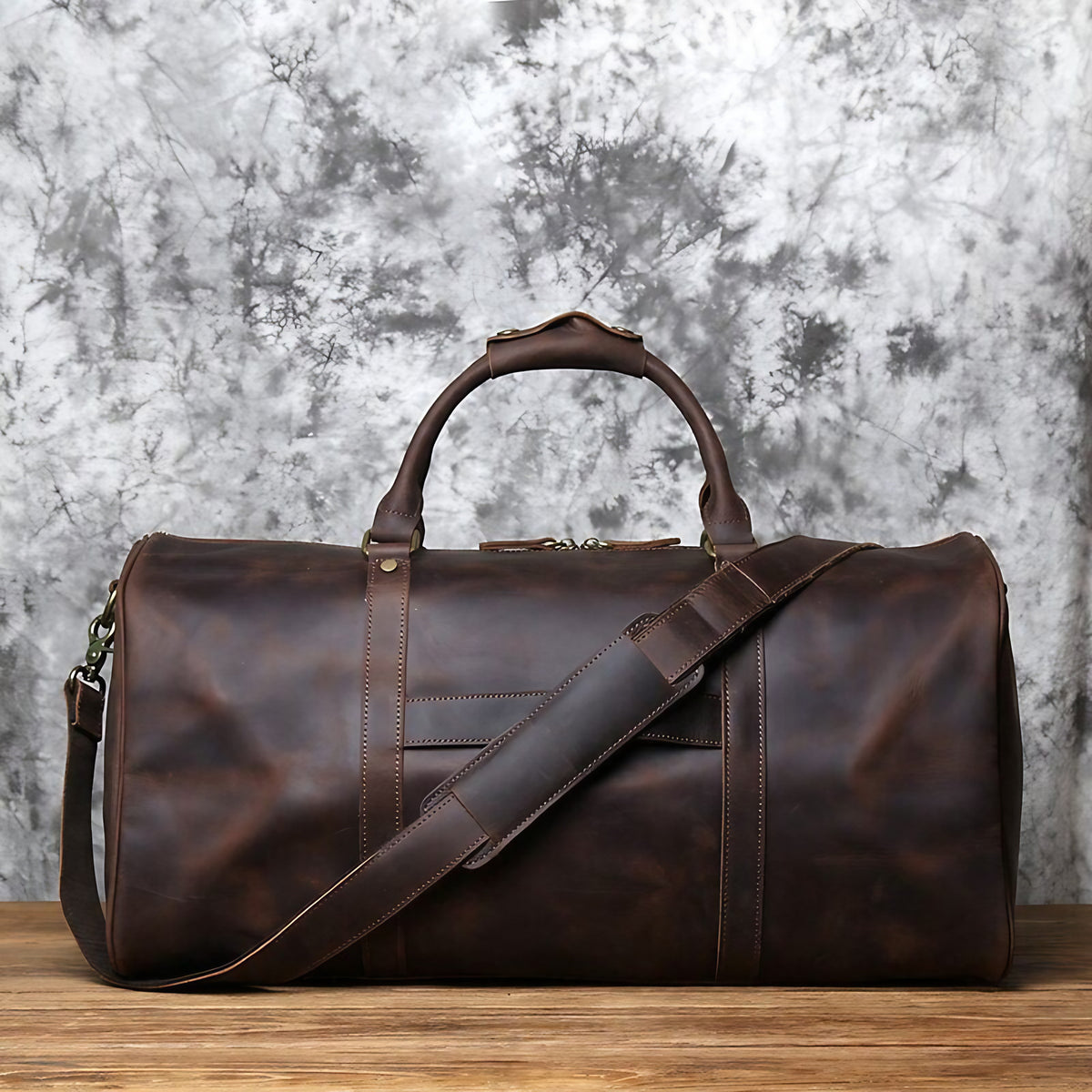 Sac de voyage homme en cuir, 55 cm, fermeture éclair, café