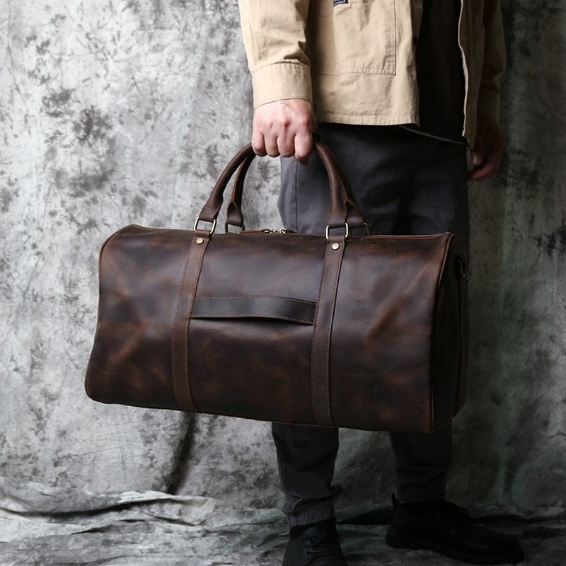 Sac de voyage homme en cuir, 55 cm, fermeture éclair