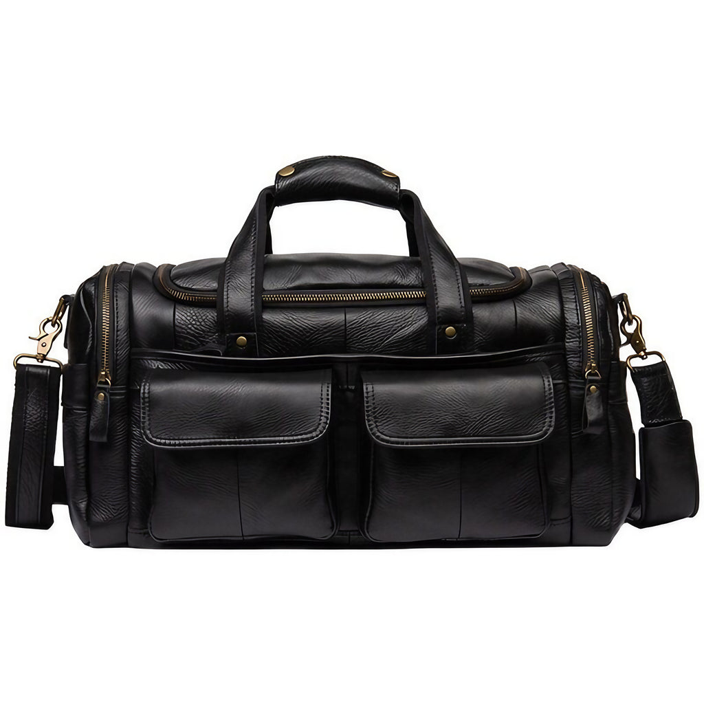 Sac de voyage homme en cuir, 46 x 25 x 25 cm, 1,9 kg, noir