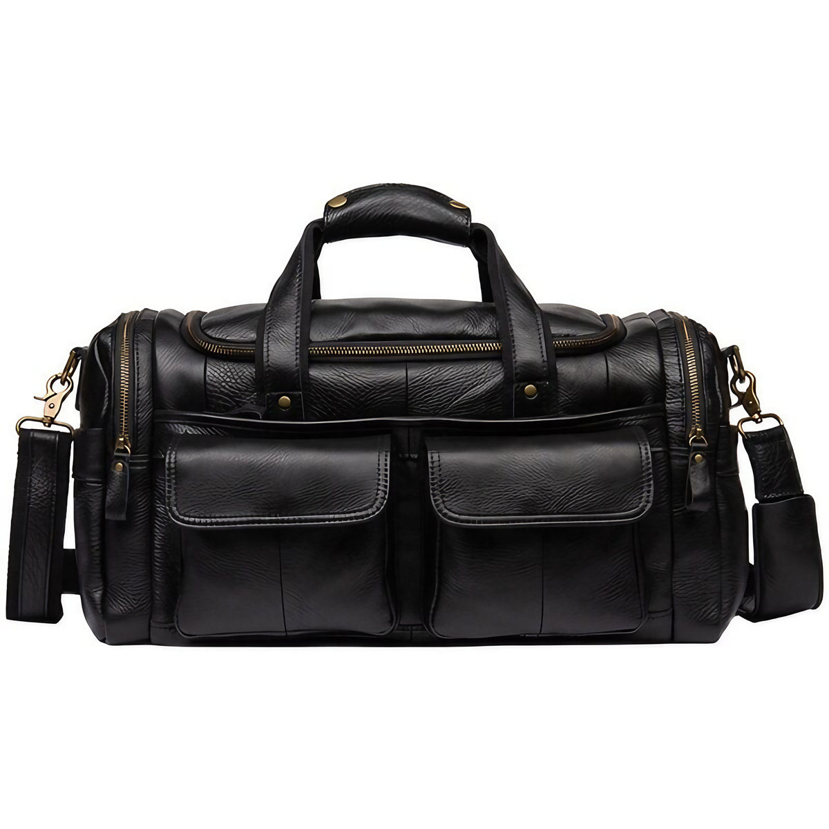 Sac de voyage homme en cuir, 46 x 25 x 25 cm, 1,9 kg, noir