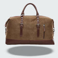 Sac de voyage bicolore style vintage, toile cirée et cuir, café