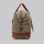 Sac de voyage bicolore style vintage, toile cirée et cuir