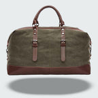 Sac de voyage bicolore style vintage, toile cirée et cuir, vert