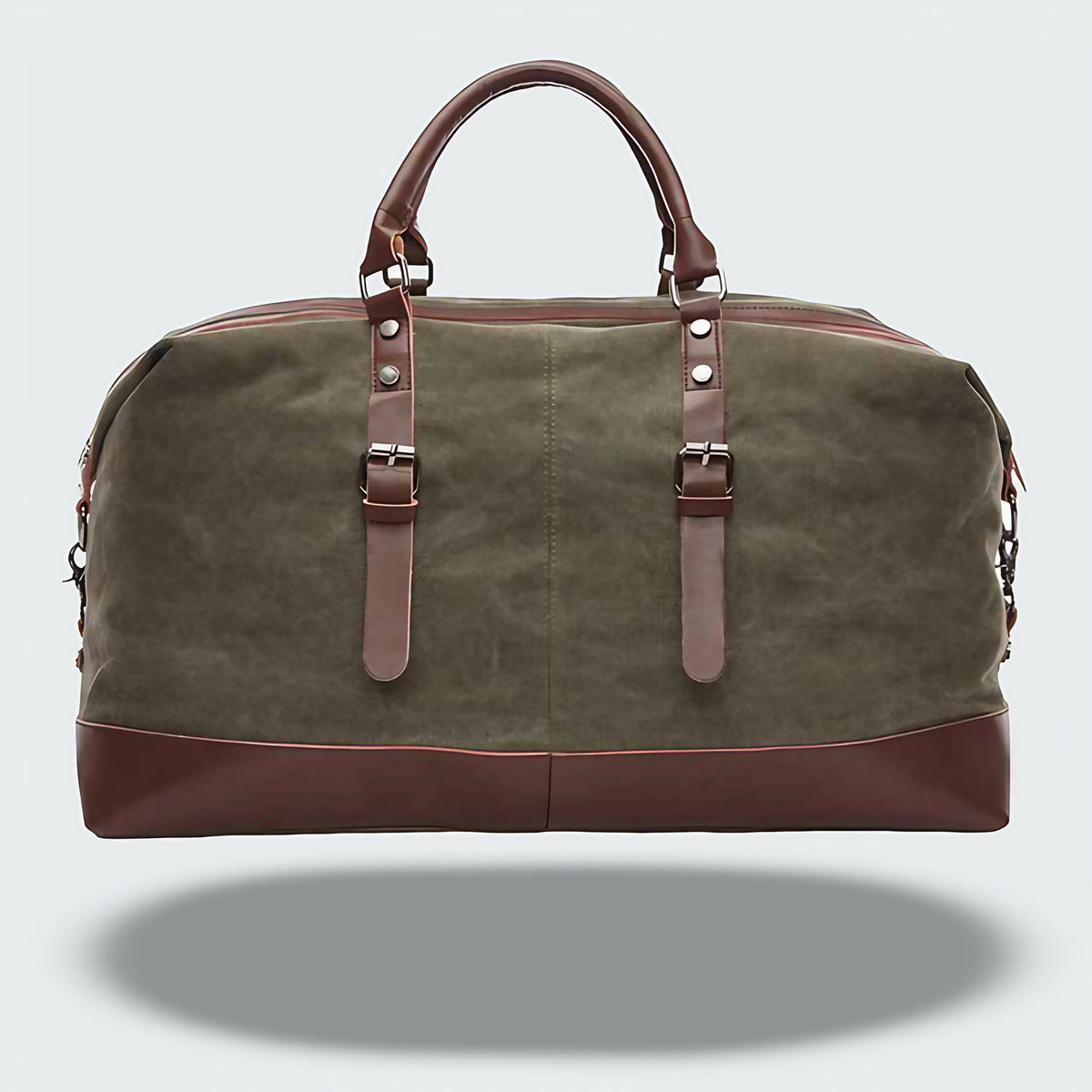Sac de voyage bicolore style vintage, toile cirée et cuir, vert