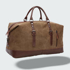 Sac de voyage bicolore style vintage, toile cirée et cuir