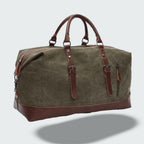 Sac de voyage bicolore style vintage, toile cirée et cuir