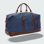 Sac de voyage bicolore style vintage, toile cirée et cuir