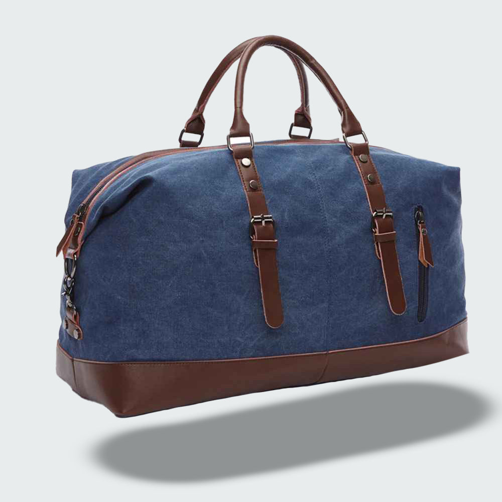 Sac de voyage bicolore style vintage, toile cirée et cuir