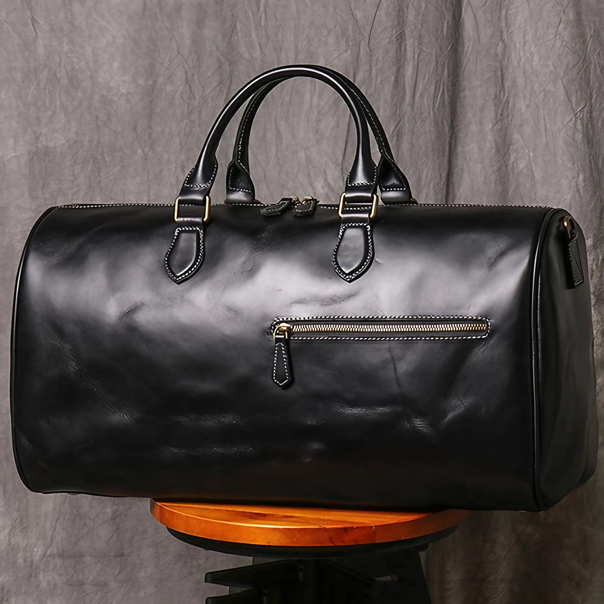 Sac week-end homme en cuir noir, 50 x 24 x 26 cm