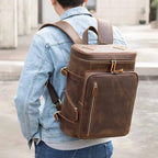 Sac à dos homme en cuir, dos rembourré, noir ou marron, marron