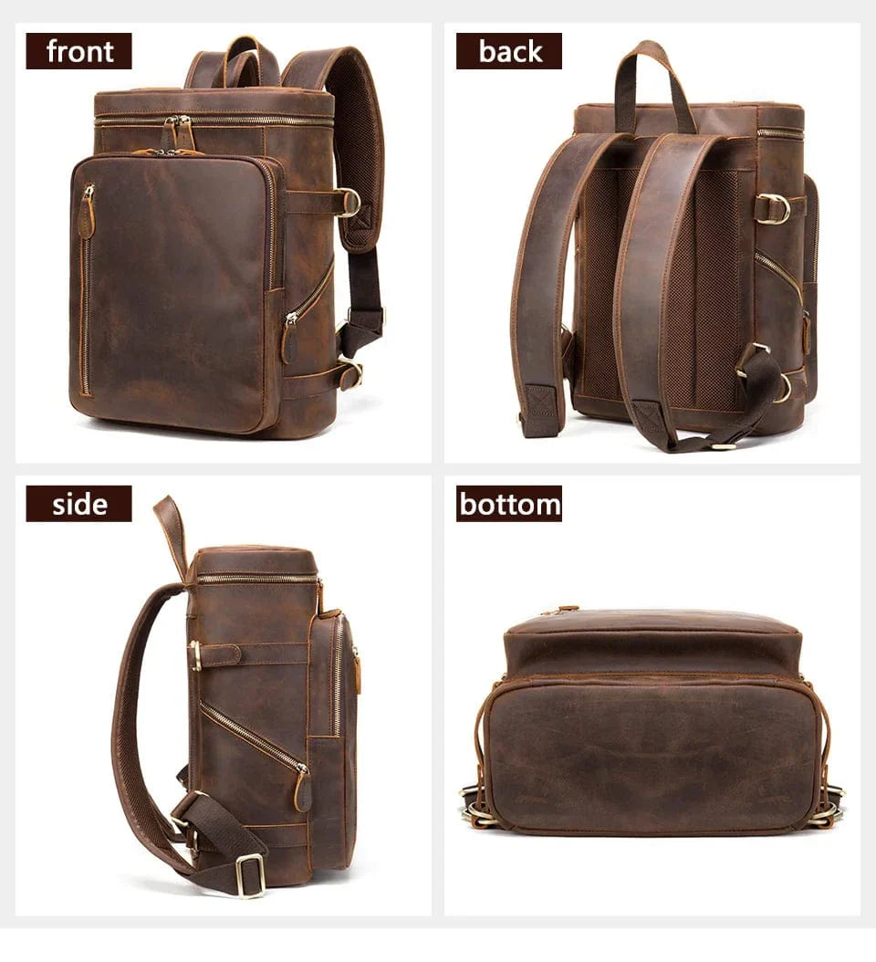 Sac à dos homme en cuir, dos rembourré, noir ou marron
