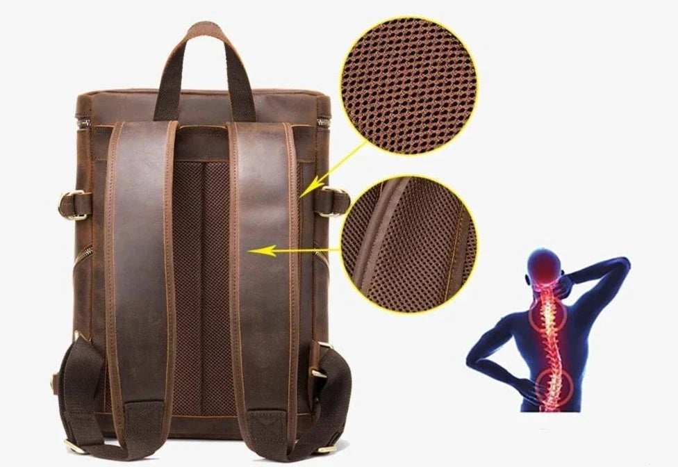 Sac à dos homme en cuir, dos rembourré, noir ou marron