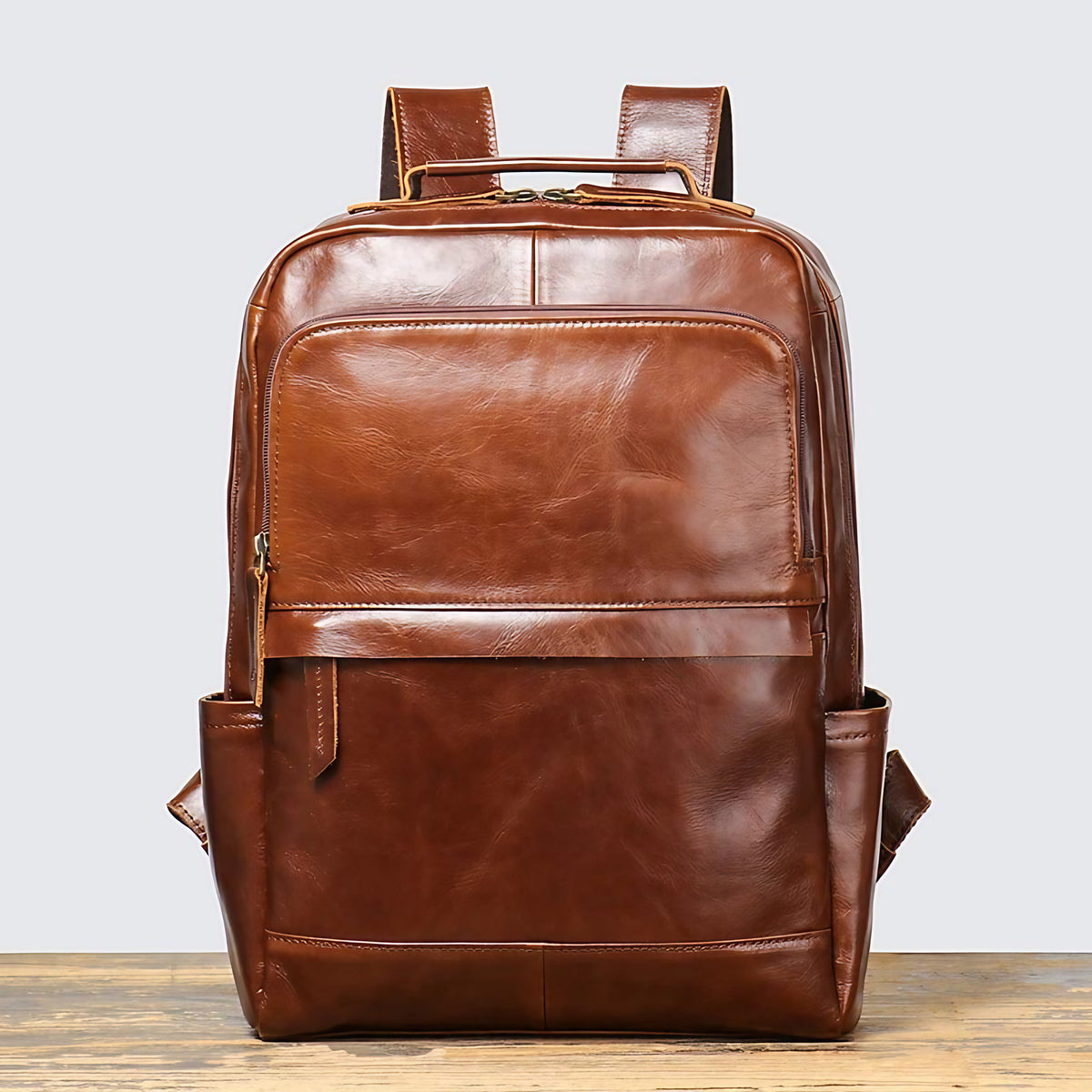 Sac à dos homme en cuir pour ordinateur 15 pouces, cognac