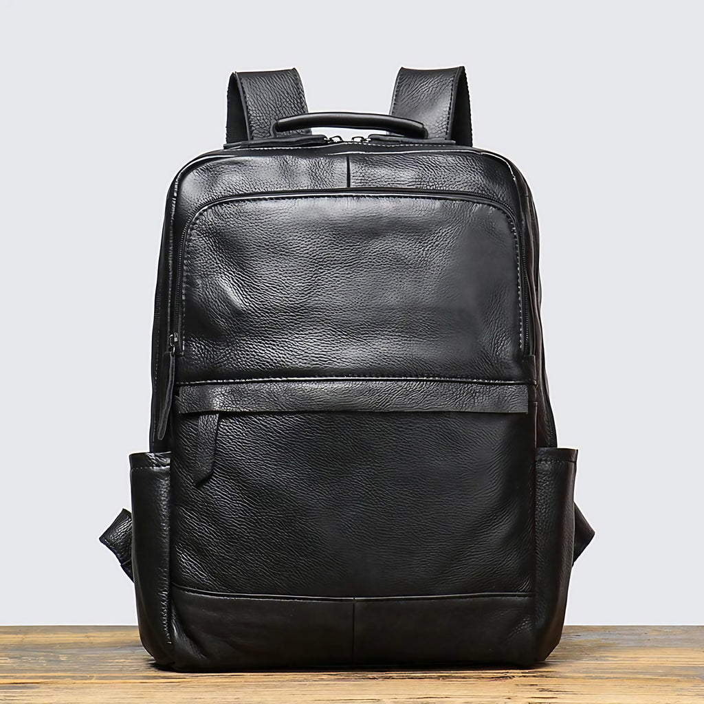 Sac à dos homme en cuir pour ordinateur 15 pouces, noir