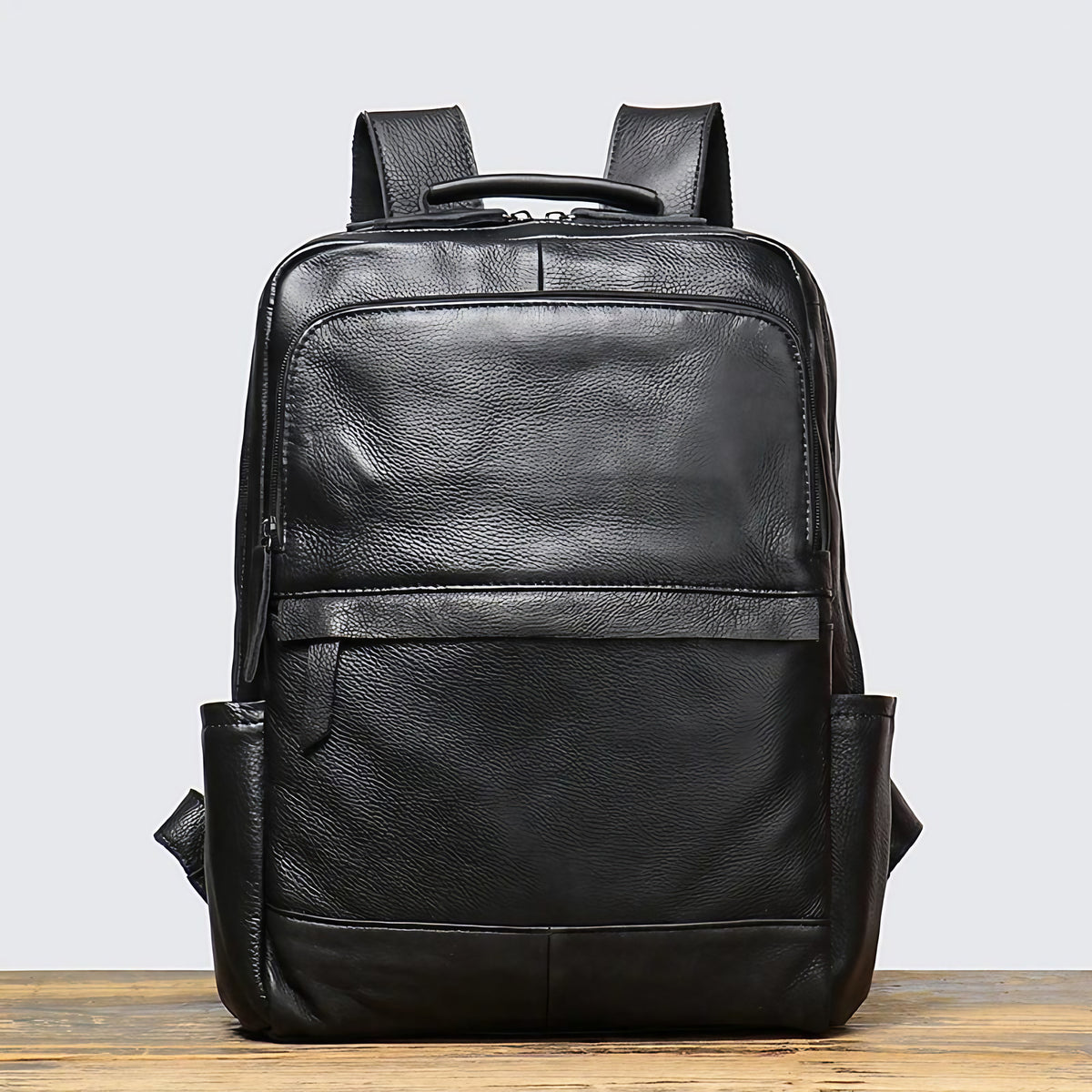 Sac à dos homme en cuir pour ordinateur 15 pouces, noir
