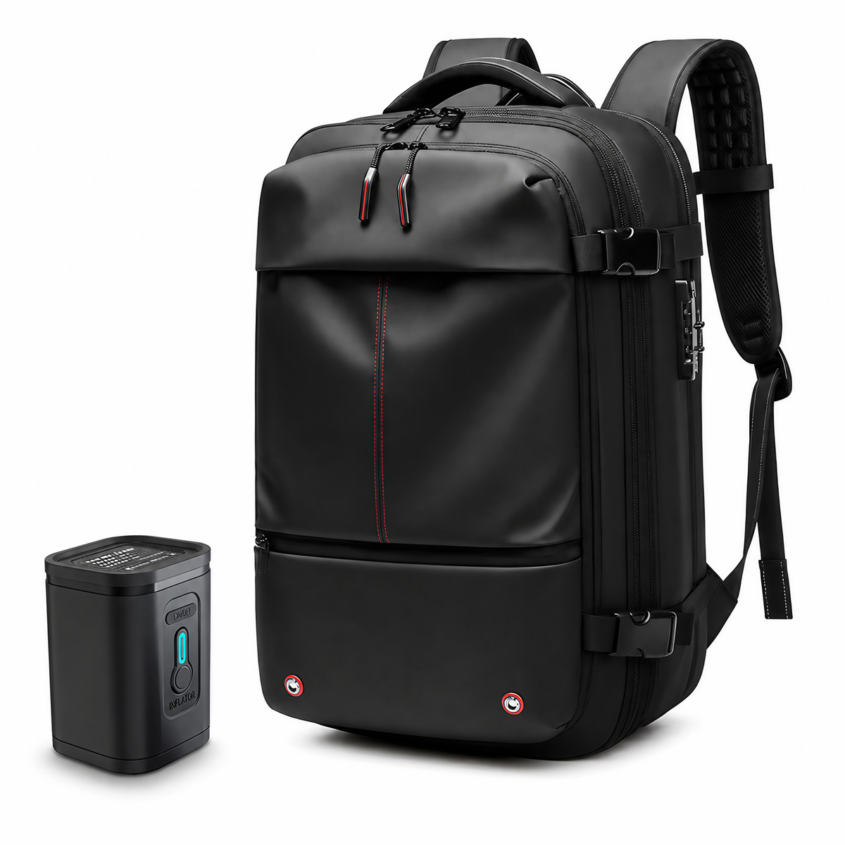 Sac à dos cabine extensible avec compression, cadenas TSA, noir