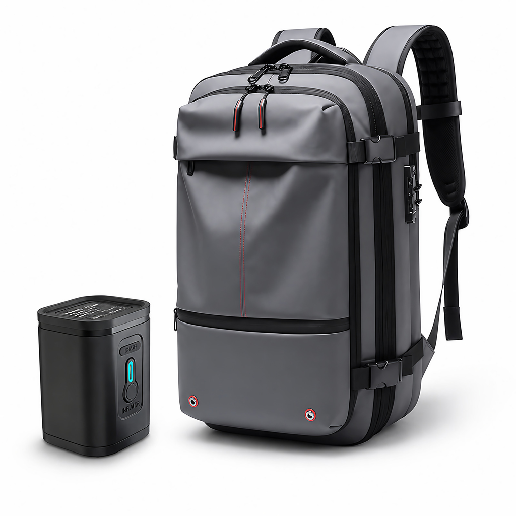 Sac à dos cabine extensible avec compression, cadenas TSA, gris
