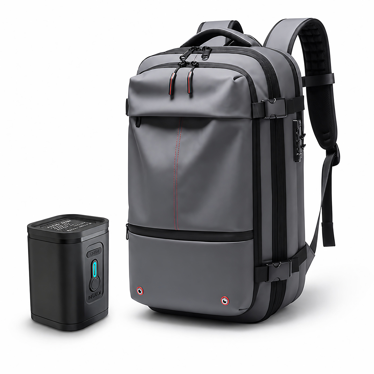 Sac à dos cabine extensible avec compression, cadenas TSA, gris