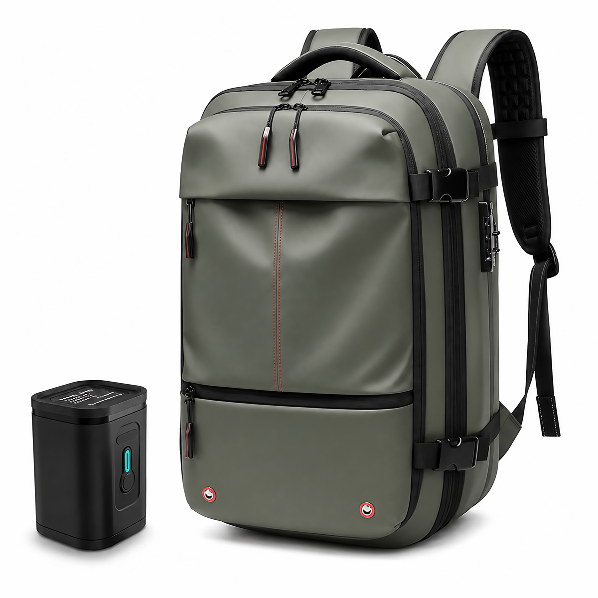 Sac à dos cabine extensible avec compression, cadenas TSA, kaki